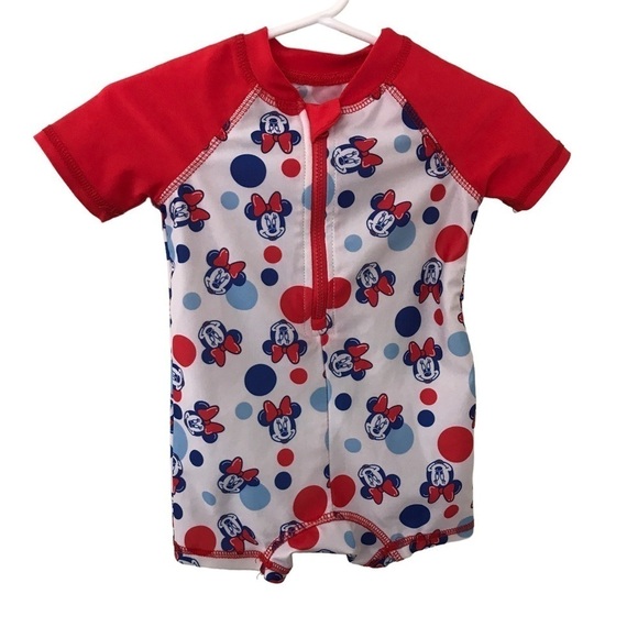 3/$15 Disney infant baby Minnie Mouse red white and blue ONE PIECE bathing suit - Picture 1 of 9
